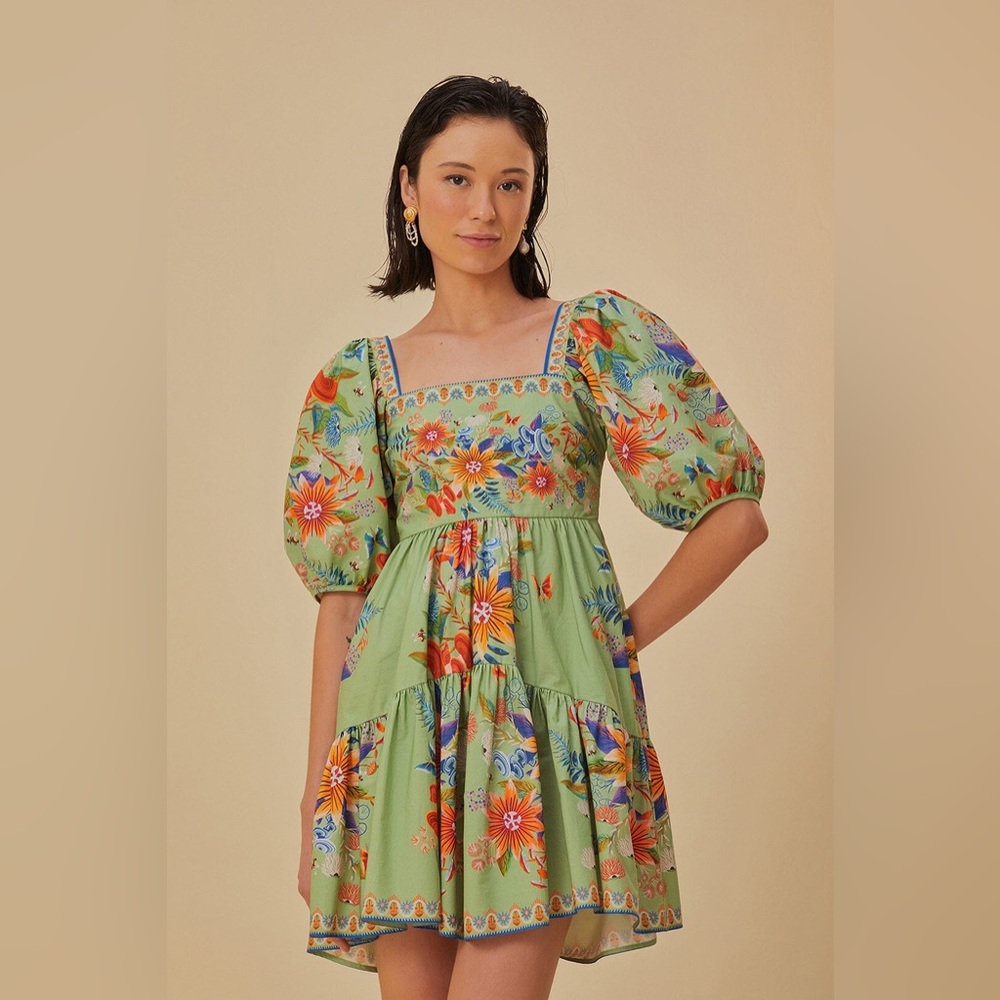 Farm Rio Green Bright Yard Mini Dress Size XL Color BRIGHT YARD GREEN